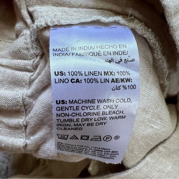Chicos Linen Pants Beige Elastic Pockets Size 10 Coastal Classic Beach Capsule - Picture 6 of 9